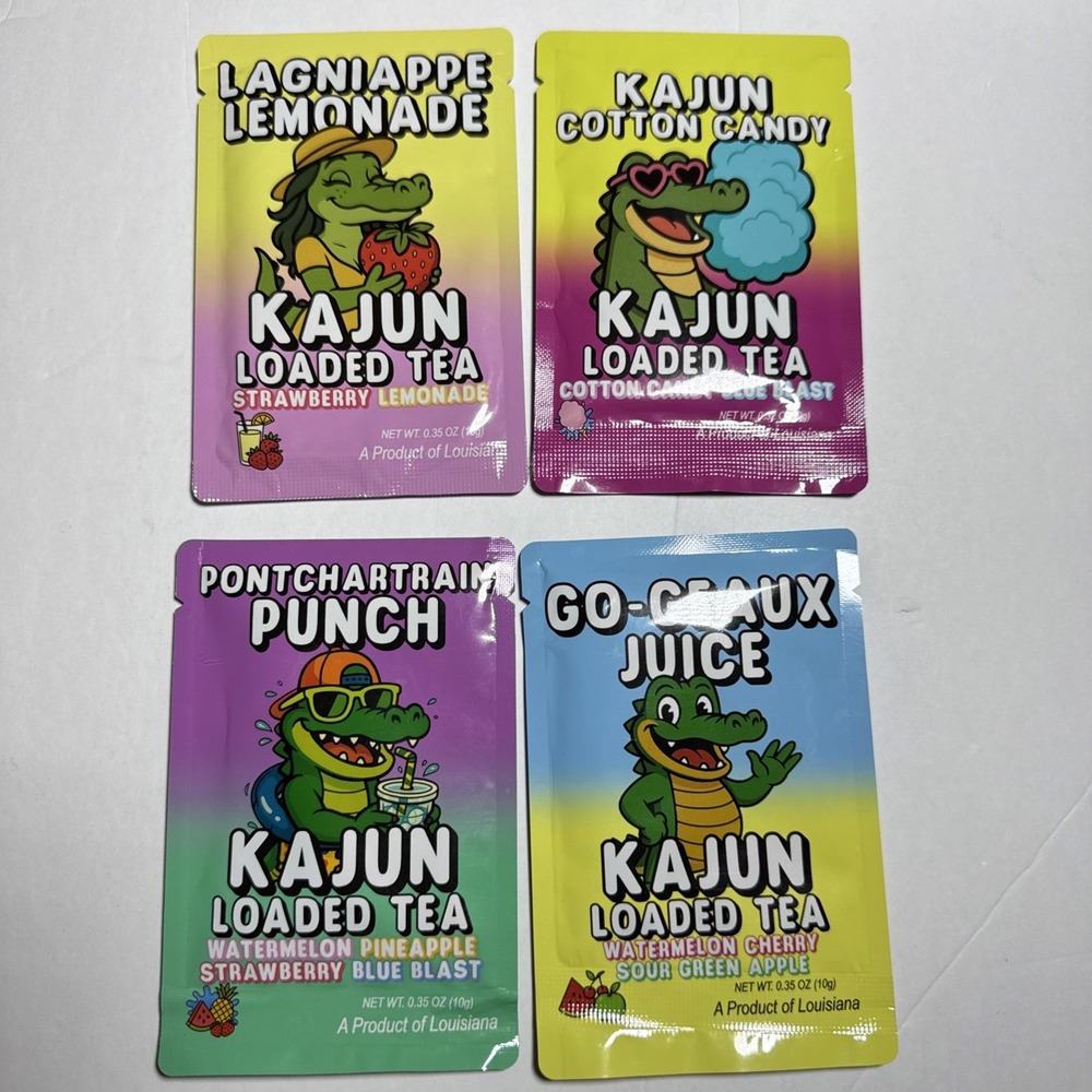Kajun Loaded Tea 6 Count Variety Pack Powder Energy Drink Mix 250mg Caffeine